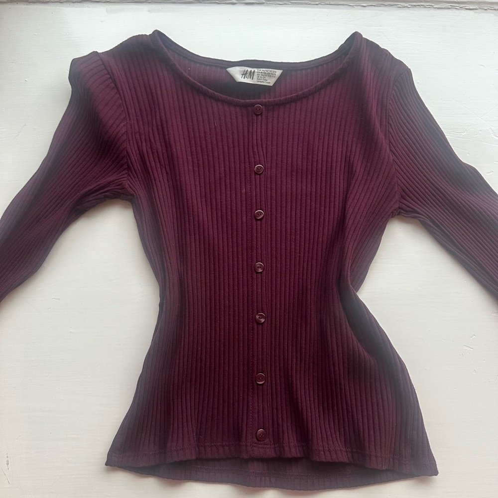 H&M LONG SLEEVE TEE BURGUNDY SIZE 12-14